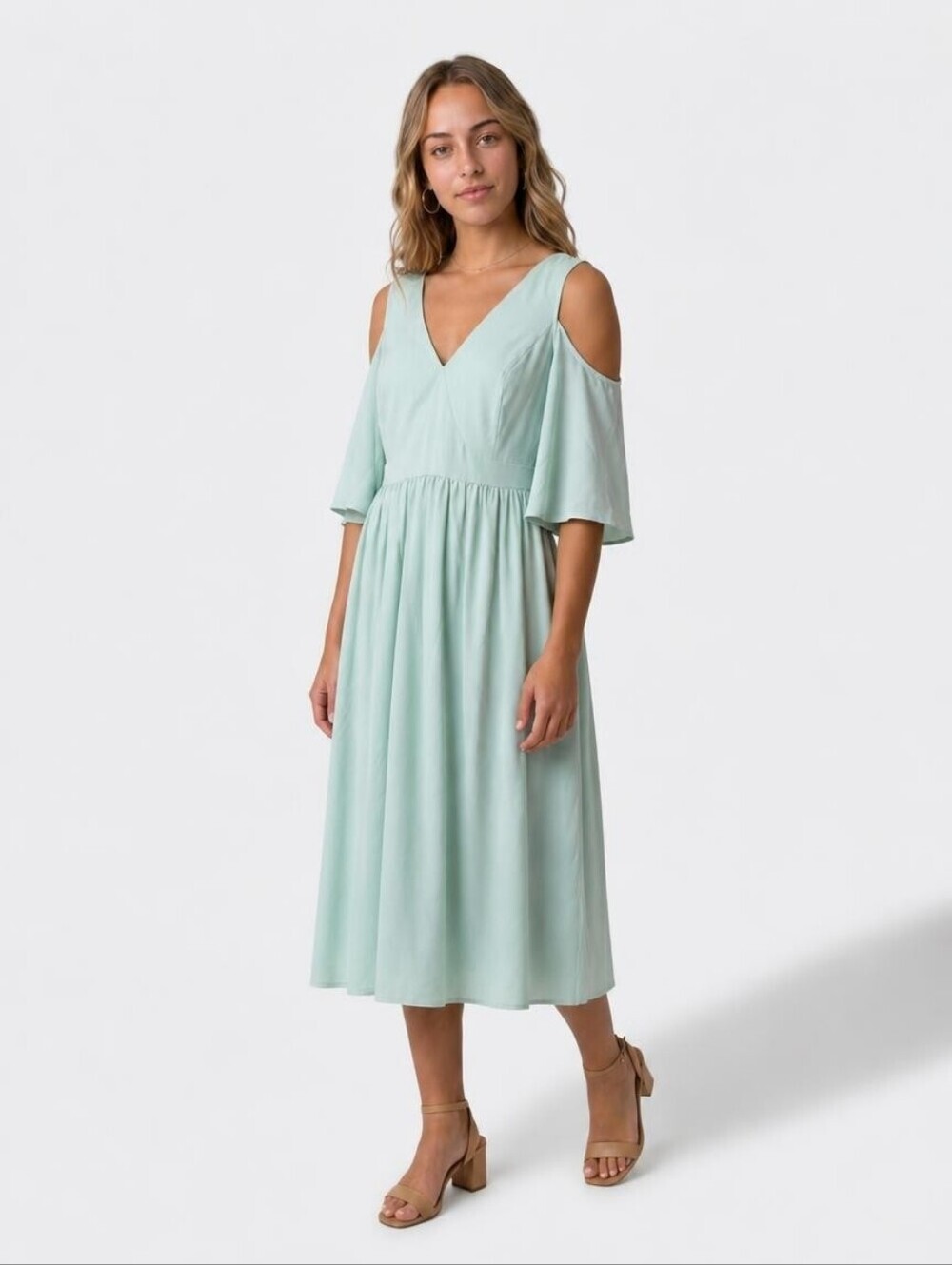 Torrid Mint Cold-Shoulder V-Neck Midi Dress